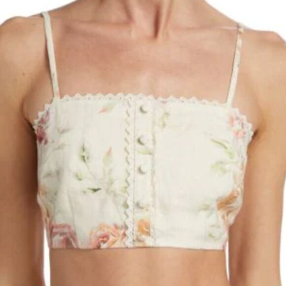 LoveShackFancy Emmalou Linen Floral Crop Top - Picture 1 of 10